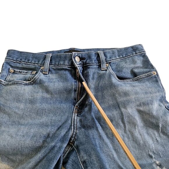 Uniqlo Jeans Mens W 32 Blue Straight Leg Distressed Denim Western Boho Grunge - Picture 9 of 16